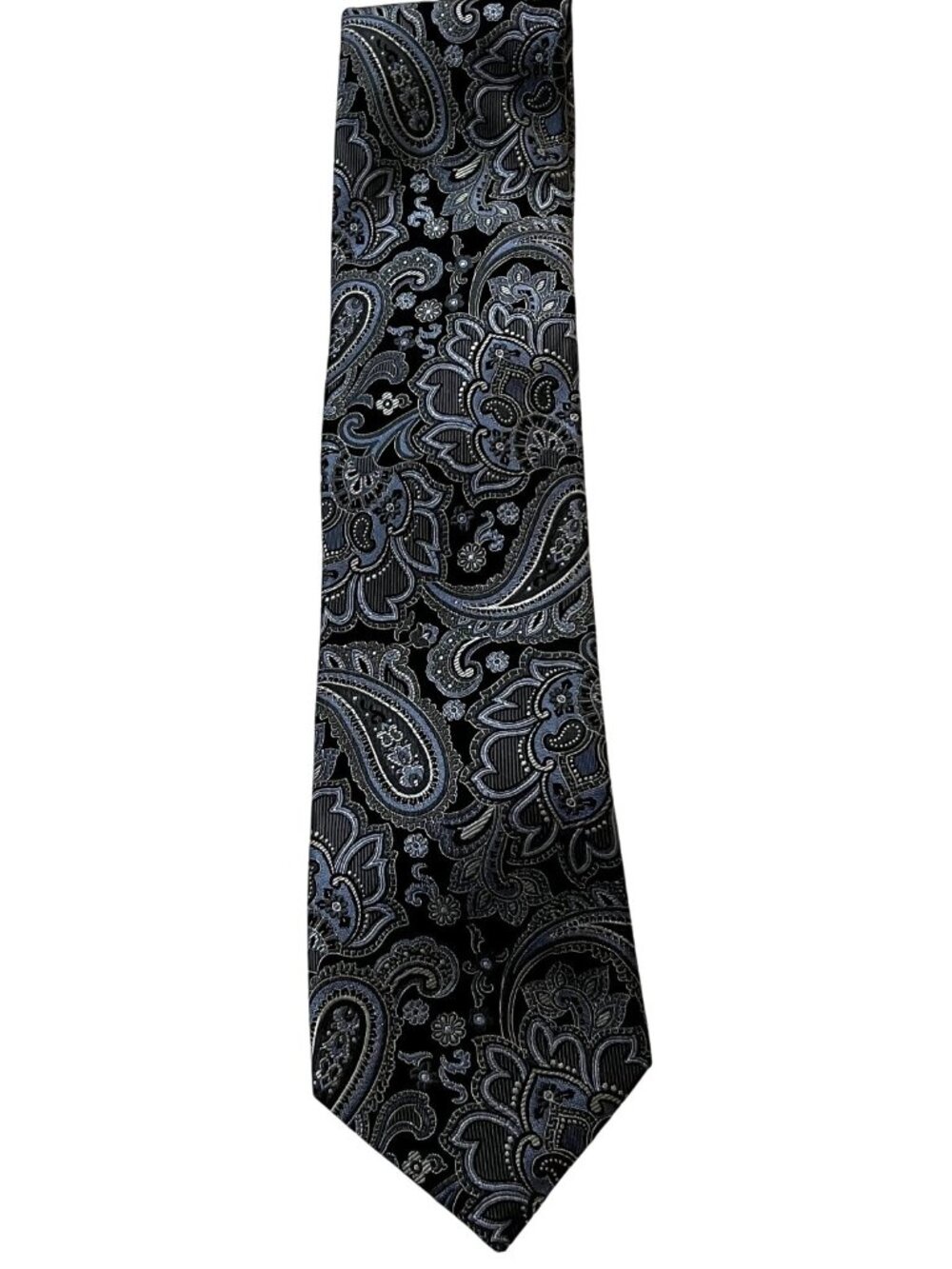 Cremieux Collection Handmade Paisley Black, Blue & Silver Necktie